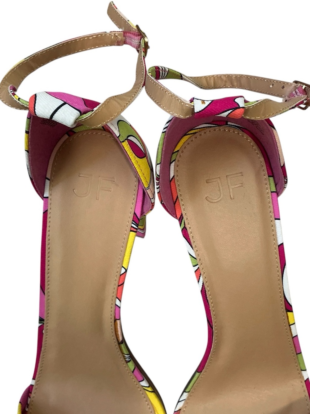 JustFab Sandal Block Heel Bold Floral Lorelai 4” High Heel Pink Green Size 11 - Picture 12 of 16
